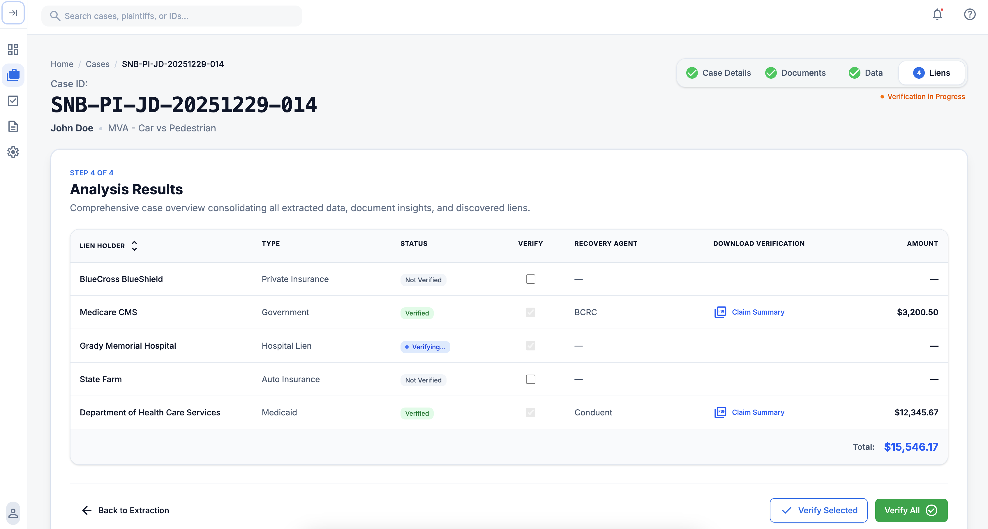 VerifiAI Platform - Lien Verification Results